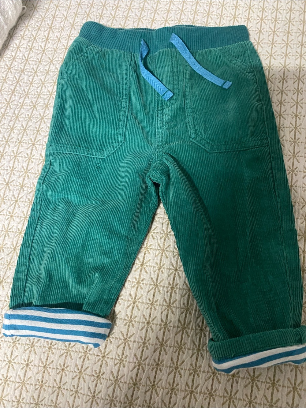 Boden Teal Corduroy Kids Pants with Blue Drawstring